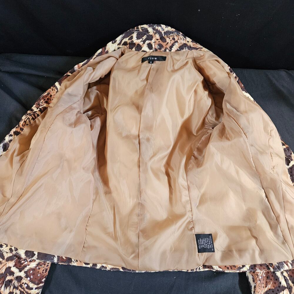View Animal Print Blazer Size 8 Zip Up Sequin Brown Black Cheetah Leopard Mature - Picture 4 of 11